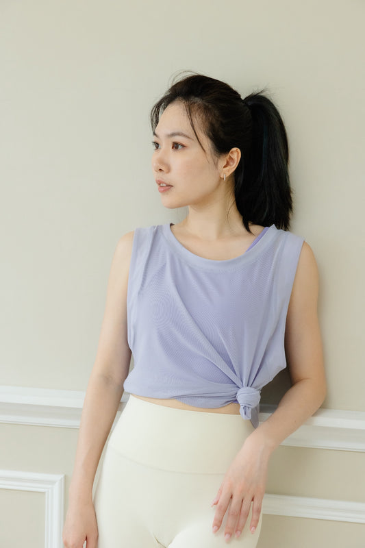 Pre-order/Sleeveless mesh patchwork blouse