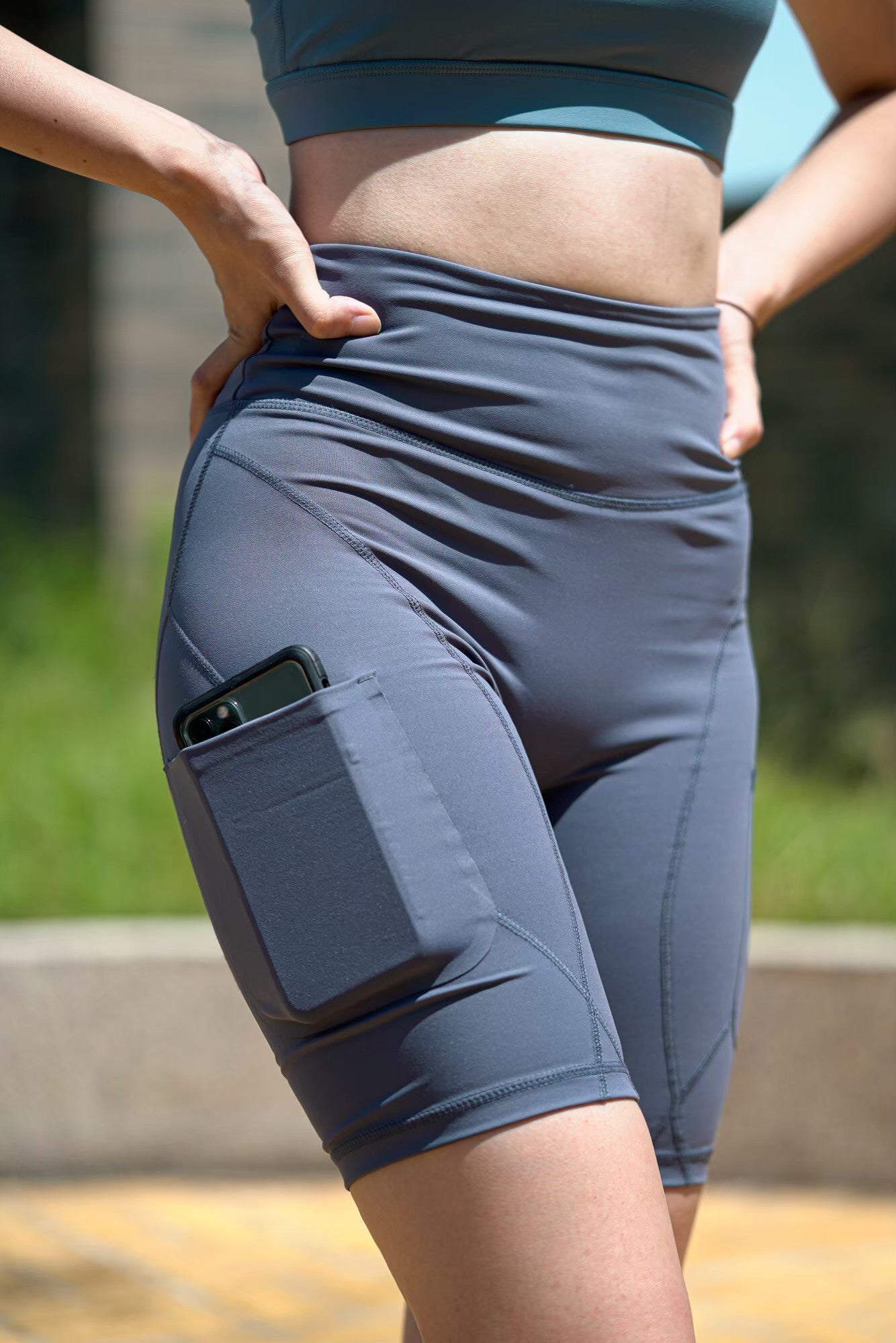 In Stock/Double pocket high waist short Leggings
