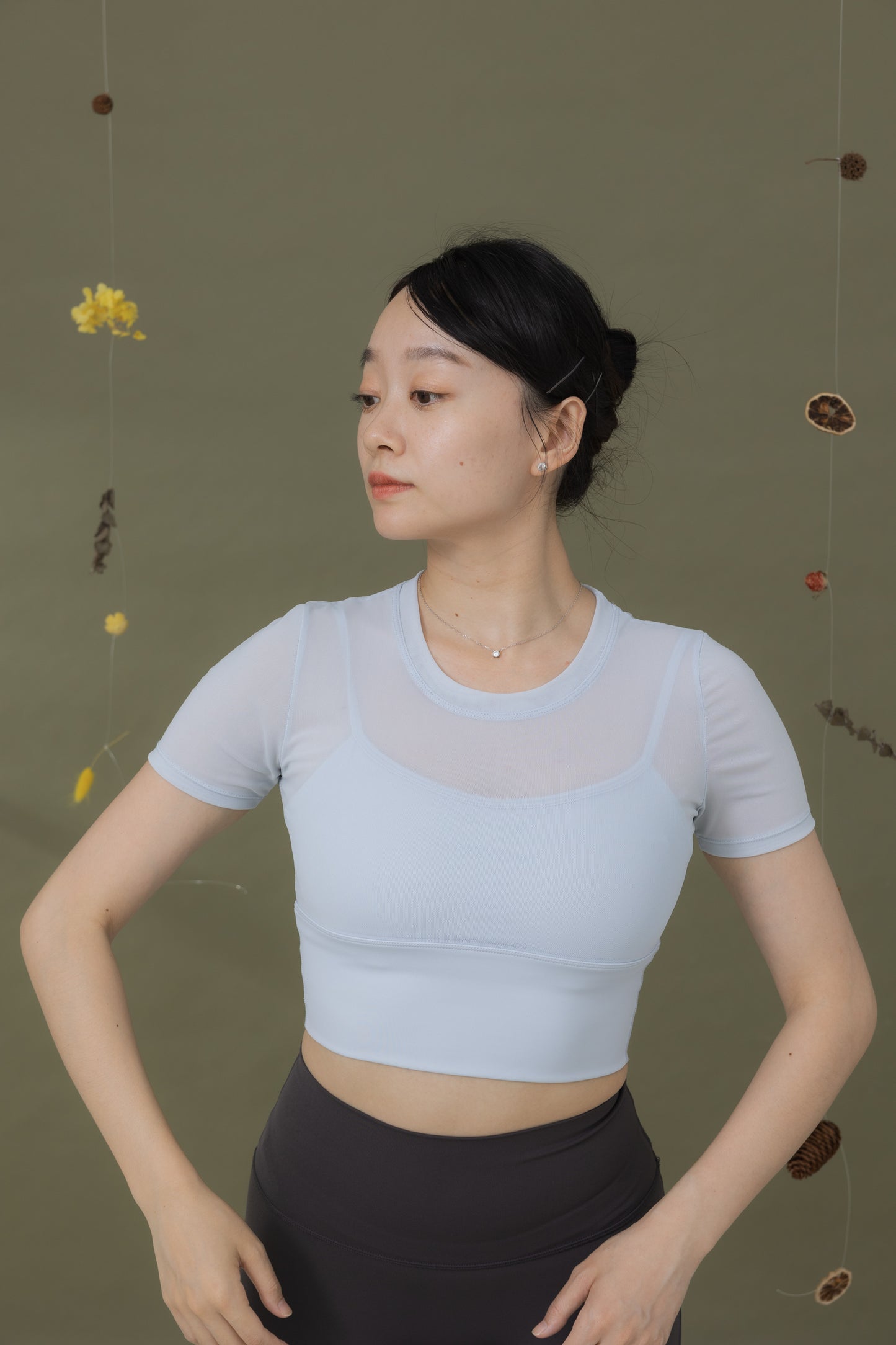 秋茶煙灰＿短袖Bra Top